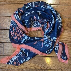 Talbot Navy & Coral Floral Scarf NWT